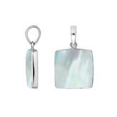 Sterling Silver Mother Of Pearl Square Pendant With Polished Silver Bezel